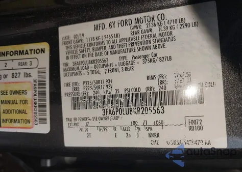 2019 Ford Fusion Hybrid Se from USA, damaged, VIN 3FA6P0LU8KR205563